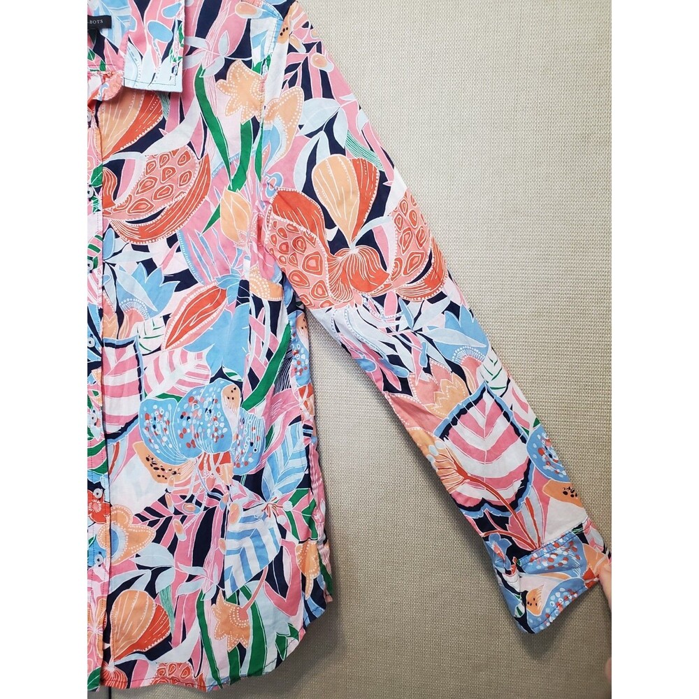 Talbots Cotton Colorful Floral Print Long Sleeve Button-Up Shirt Size Large - Picture 2 of 5